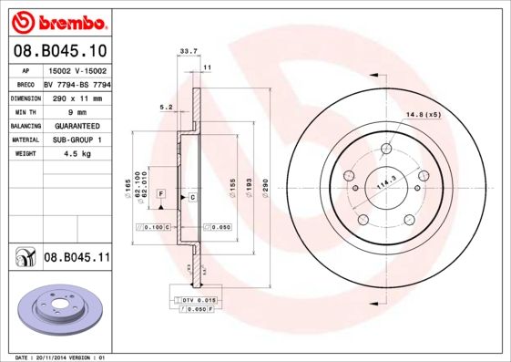 Тормозной диск BREMBO 08B04510