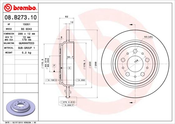 Тормозной диск BREMBO 08B27310