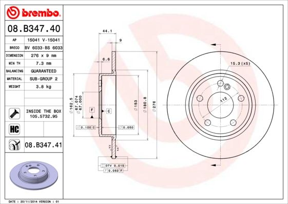 Тормозной диск BREMBO 08B34741