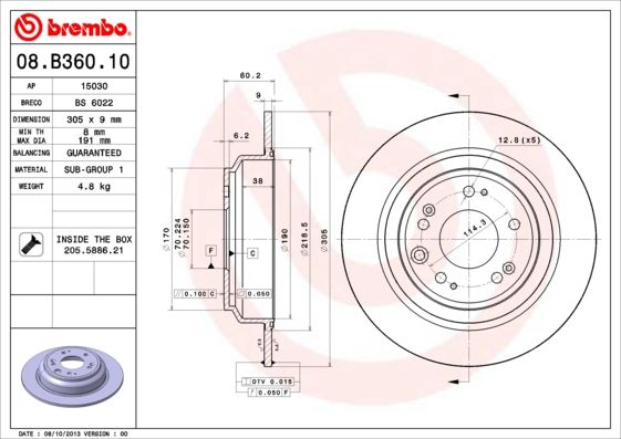 Тормозной диск BREMBO 08B36010