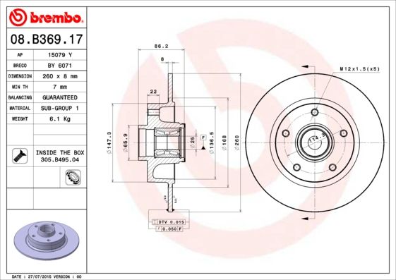 Тормозной диск BREMBO 08B36917
