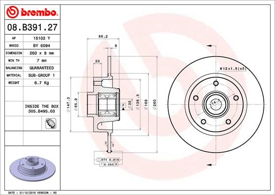 Тормозной диск BREMBO 08B39127