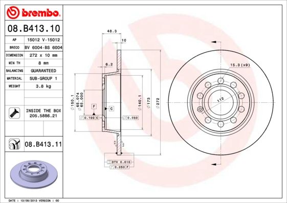 Тормозной диск BREMBO 08B41311