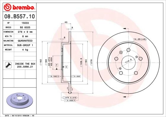 Тормозной диск BREMBO 08B55710