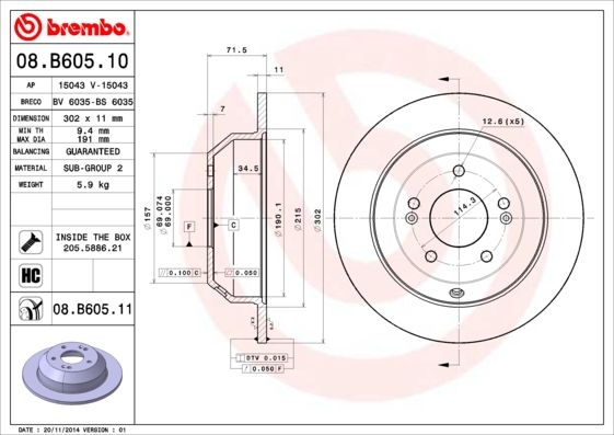 Тормозной диск BREMBO 08B60510