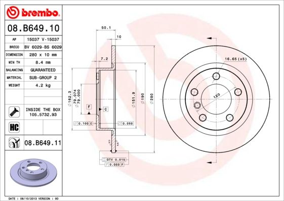 Тормозной диск BREMBO 08B64911