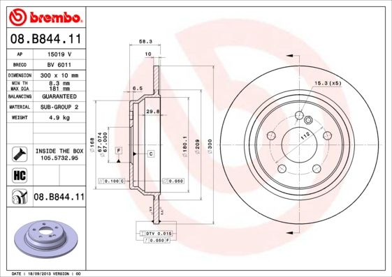 Тормозной диск BREMBO 08B84411