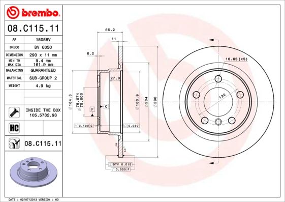 Тормозной диск BREMBO 08C11511
