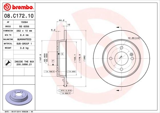 Тормозной диск BREMBO 08C17210