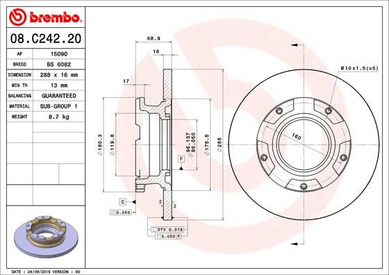 Тормозной диск BREMBO 08C24220