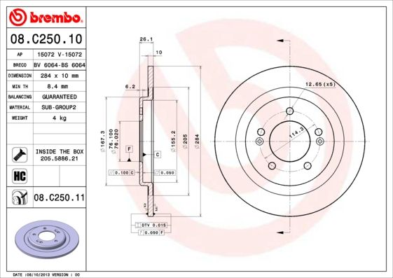 Тормозной диск BREMBO 08C25011