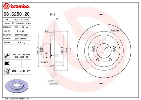 Тормозной диск BREMBO 08C25021