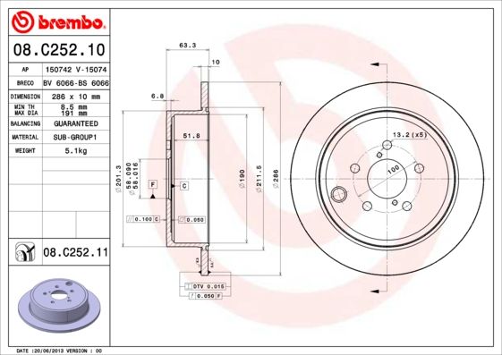 Тормозной диск BREMBO 08C25211