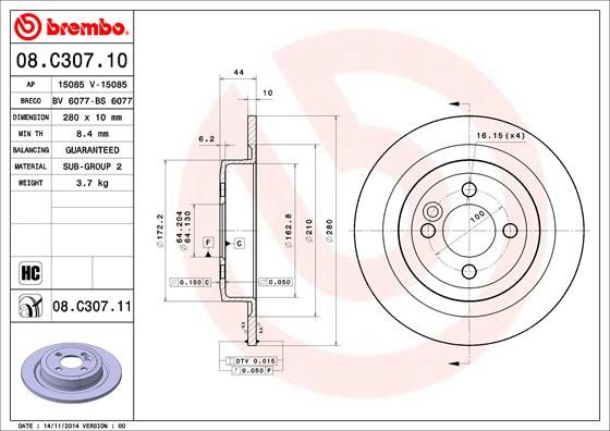Тормозной диск BREMBO 08C30711