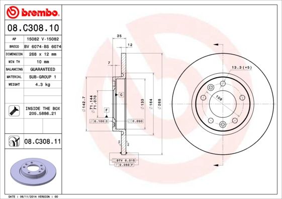 Тормозной диск BREMBO 08C30811