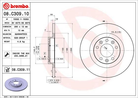 Тормозной диск BREMBO 08C30911