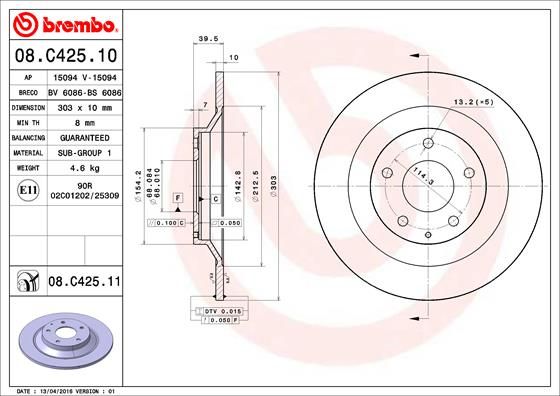 Тормозной диск BREMBO 08C42511