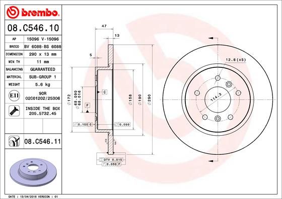 Тормозной диск BREMBO 08C54611