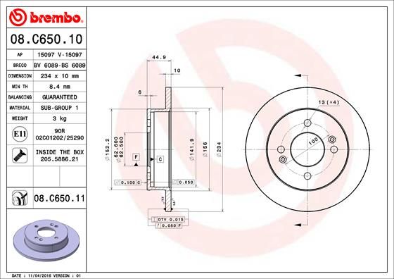 Тормозной диск BREMBO 08C65011