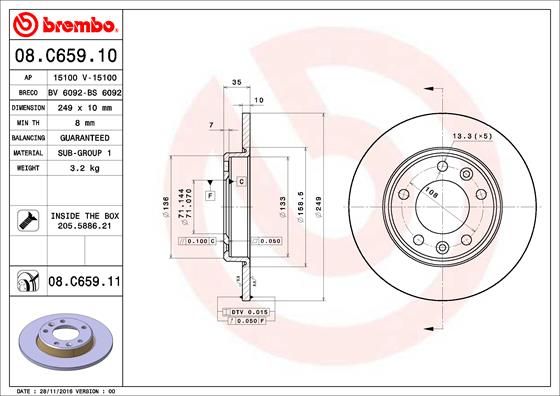 Тормозной диск BREMBO 08C65911