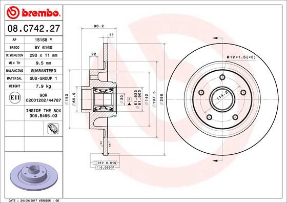 Тормозной диск BREMBO 08C74227