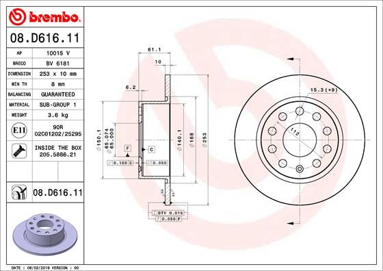 Тормозной диск BREMBO 08D61611