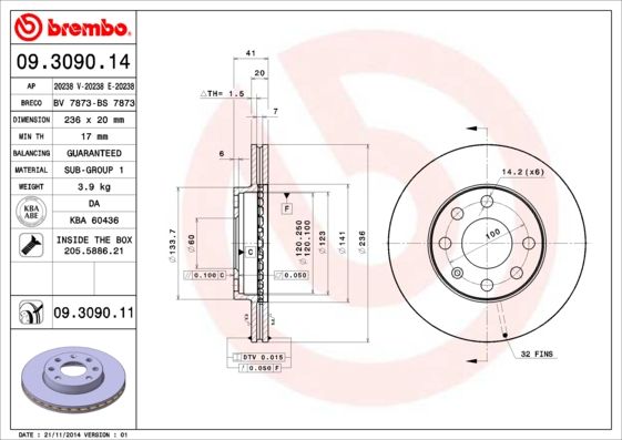 Тормозной диск BREMBO 09309011