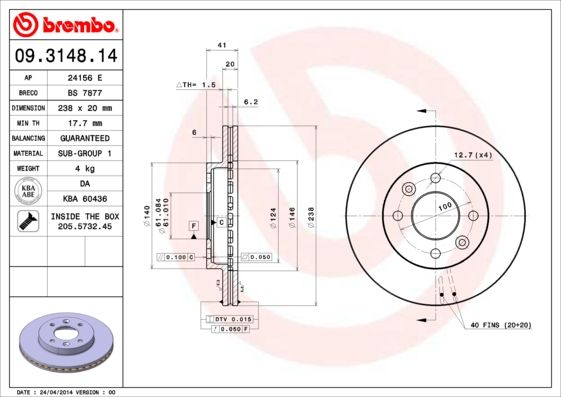 Тормозной диск BREMBO 09314814