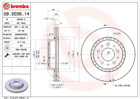 Тормозной диск BREMBO 09503614