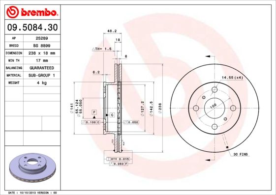 Тормозной диск BREMBO 09508430
