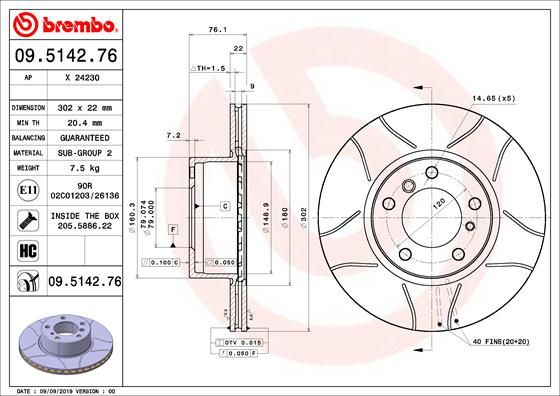 Тормозной диск BREMBO 09514276