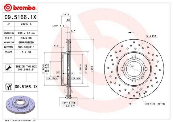 Тормозной диск BREMBO 0951661X