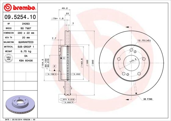 Тормозной диск BREMBO 09525410