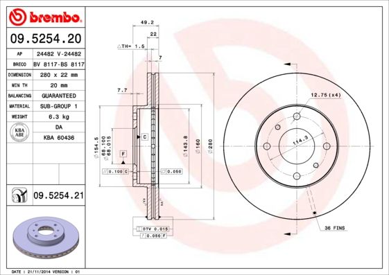 Тормозной диск BREMBO 09525420