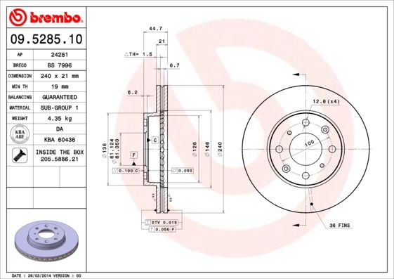 Тормозной диск BREMBO 09528510