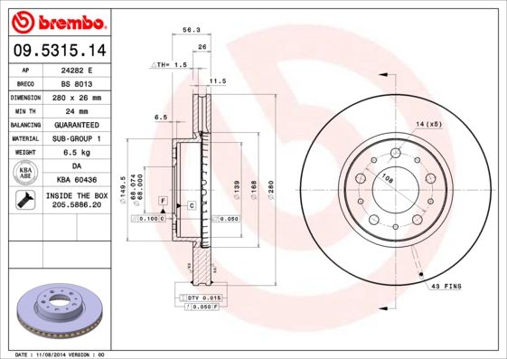 Тормозной диск BREMBO 09531514