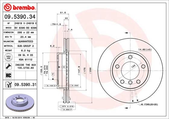 Тормозной диск BREMBO 09539031