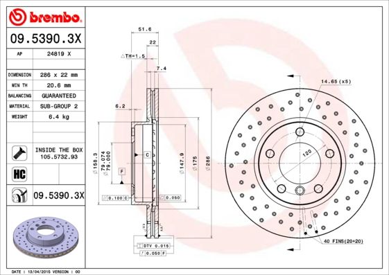 Тормозной диск BREMBO 0953903X