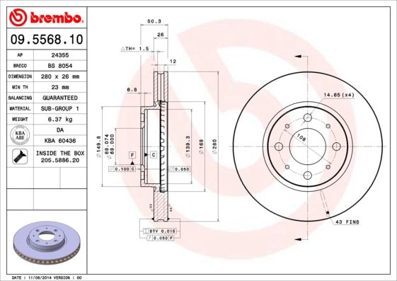 Тормозной диск BREMBO 09556810