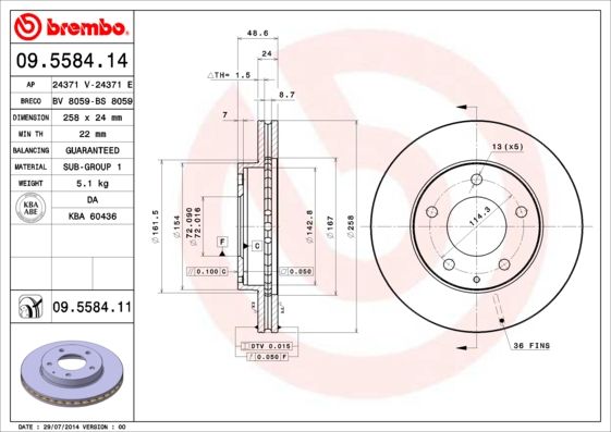 Тормозной диск BREMBO 09558414