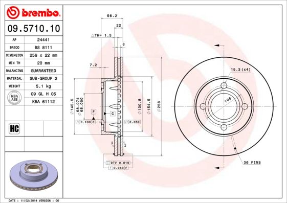 Тормозной диск BREMBO 09571010
