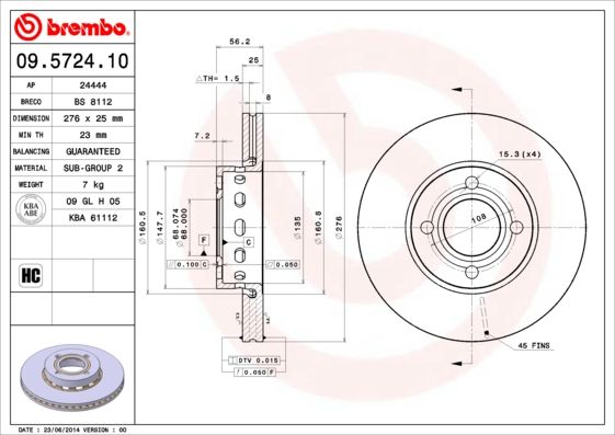 Тормозной диск BREMBO 09572410
