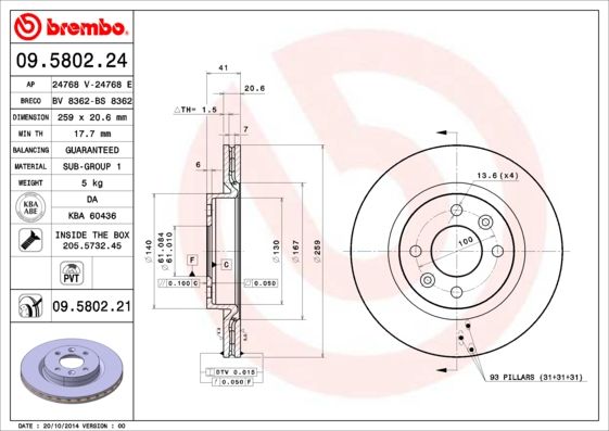 Тормозной диск BREMBO 09580224
