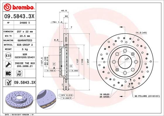 Тормозной диск BREMBO 0958433X