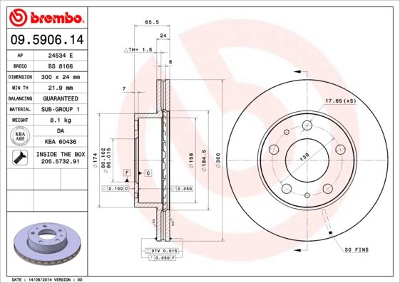 Тормозной диск BREMBO 09590614