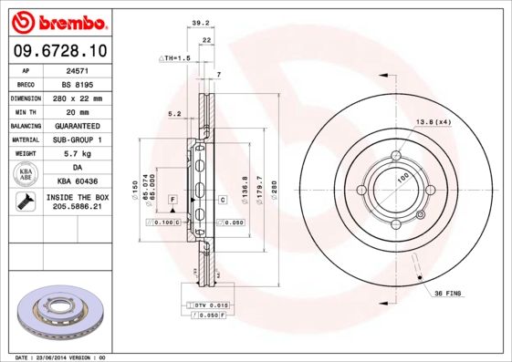 Тормозной диск BREMBO 09672810