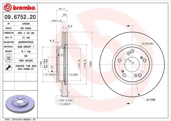Тормозной диск BREMBO 09675220