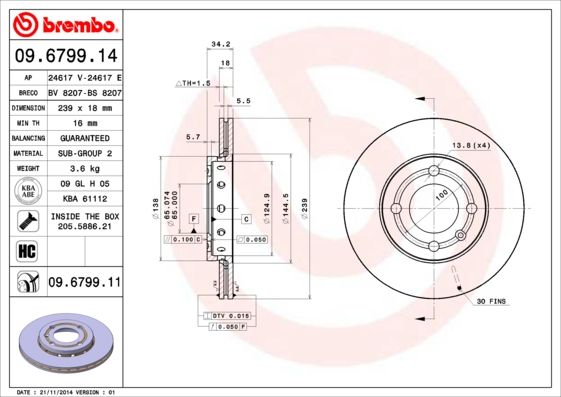 Тормозной диск BREMBO 09679914