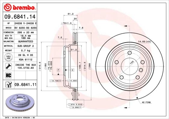 Тормозной диск BREMBO 09684111