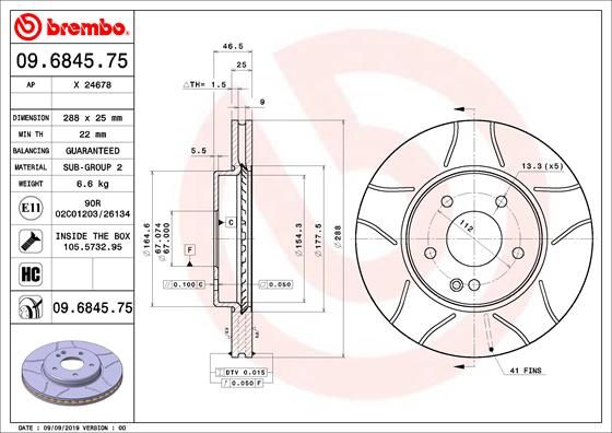 Тормозной диск BREMBO 09684575